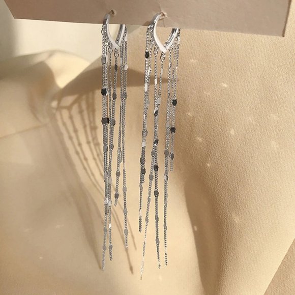#NEW 925 Sterling Silver Chain Drop Hoop Earrings - Picture 2 of 10